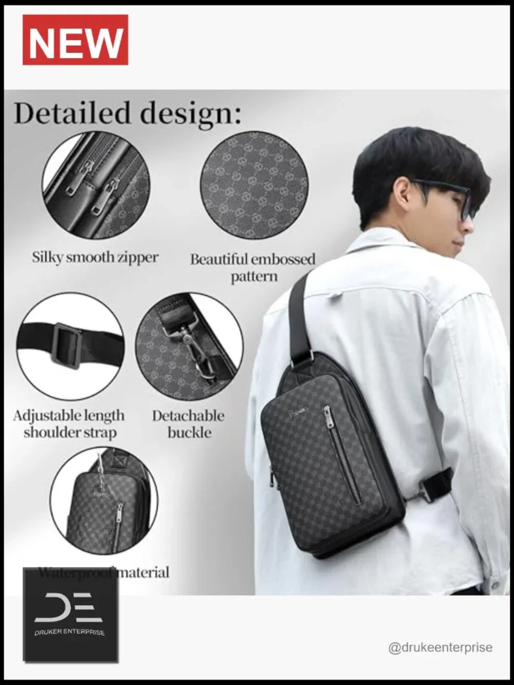 Men's PU Leather Crossbody Sling Backpack Water Resistant Travel Hiking Bag